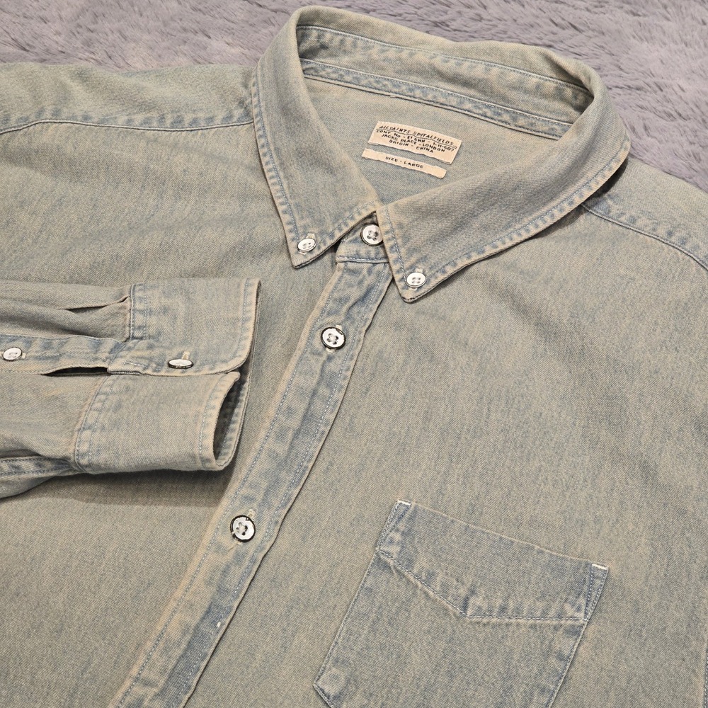 AllSaints Spitalfields Wylle LS Shirt Mens Large Light Wash Denim Button Down